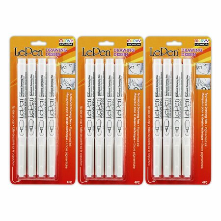 MARVY UCHIDA LePen Drawing Pens, 4 Point Sizes, Black, 12PK UCH41004A
